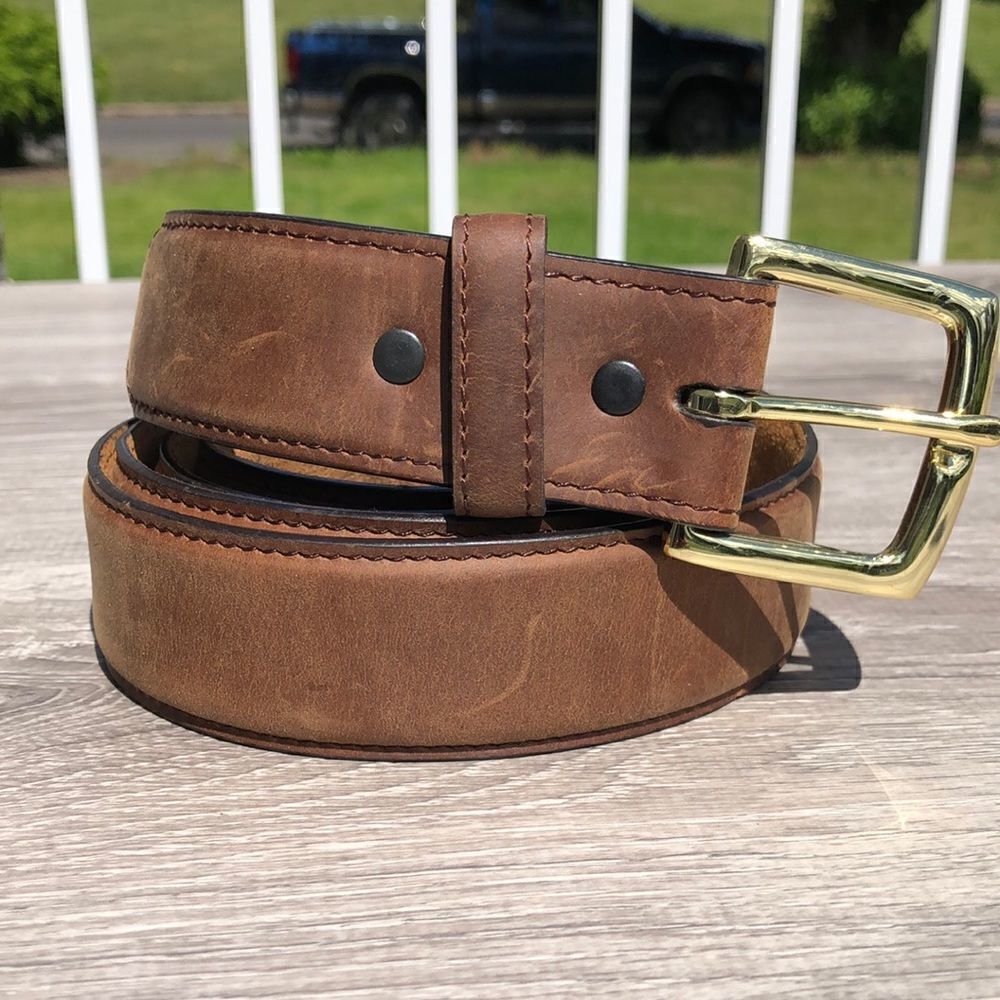 3D genuine leather brown belt large